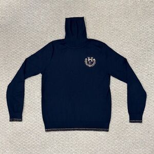 TOMMY HILFIGER Turtleneck Womens Size L Navy Blue Embellished Pull Over Sweater